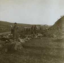Bodies of Russian soldiers awaiting burial on a hillside, Port Arthur 1905