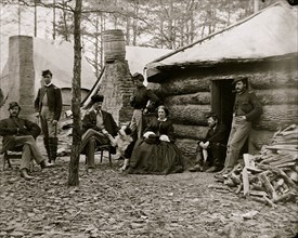 Brandy Station, Va. Officers and a lady at headquarters of 1st Brigade, Horse Artillery 1864