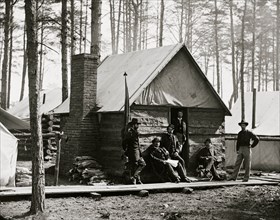 Brandy Station, Va. Officers in front of winter quarters at Army of the Potomac headquarters 1864