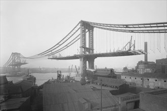 Manhattan Suspension Bridge under Construction as viewed from Brooklyn 1882