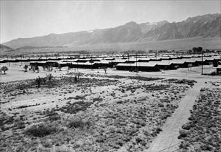 Manzanar from guard tower, summer heat 1943