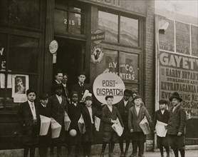 Post Dispatch Newspaper Depot where Newspaper boys pick up their papers. 1910