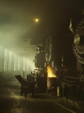 Photo of Fronts of Steam Engine Locomotives on Factory Floor 1942