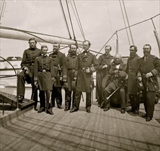 Charleston Harbor, S.C. Rear Admiral John A. Dahlgren (fifth from left) and staff aboard U.S.S. Pawnee 1864