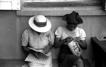 Charlotte Amalie, St. Thomas Island, Virgin Islands. Working on handbags at the handicrafts cooperative 1941