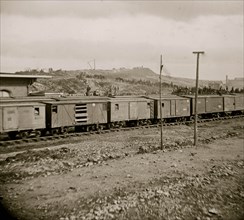 Chattanooga, Tenn. Boxcars and depot with Federal cavalry guard beyond 1864
