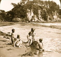 Children Play on  the shore of the lovely Sagami Bay 1905