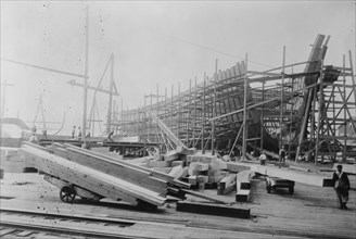 Construction of Wooden Ribbed Ship in Peninsula Yard, Portland, Oregon