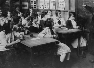 Continuation School group at Ipswich Mills, South Boston, studying textiles. 1917