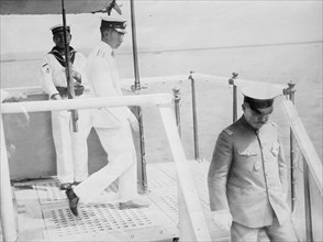 Crown Prince Hirohito Return and is Saluted by Rifle on Ship