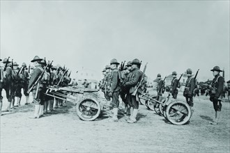 Detachment of a weapons Platoon of a Marine Machine Gun unit parades 1917