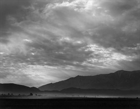 View SW over Manzanar, dust storm 1943