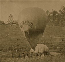 Fair Oaks, Virginia. Prof. Thaddeus S. Lowe replenishing balloon INTREPID from balloon CONSTITUTION 1862