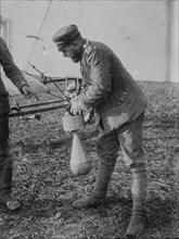 German Bomber Pilot attached a bomb to the strut of his airplane 1918