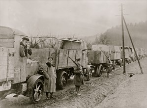 German Motor Trucks in Transport Convoy