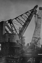 Giant Crane Lift Battleship Tower at Newport News Shipbuilding