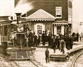 Hanover Junction, Pennsylvania--1863--Hanover Junction Railroad Station (detail of locomotive and crowd 1863