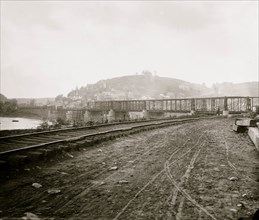 Harper's Ferry, W. Va. View of the town and railroad bridge 1862