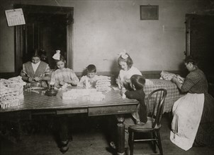 Mother and children Work until 9 P.M. frequently and at times until 10 P.M. or midnight and then sometimes up working before school. 1912