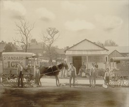Horse-drawn ice wagon with blocks of ice 1900