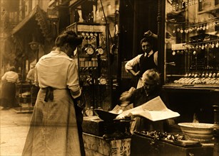 Italian shop on Mott Street, New York City sells watches & Clocks 1912