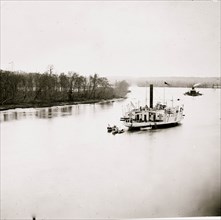 James River, Virginia. Gunboat COMMODORE PERRY and monitor on James River 1864