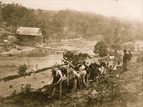 Jericho Mills, Virginia. 50th New York Engineers constructing road on south bank of North Anna River 1864
