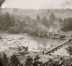 Jericho Mills, Virginia. Canvas pontoon bridge across the North Anna, constructed by the 50th New York Engineers, where the 5th Corps under Gen. Warren crossed. View looking down stream from north ban...