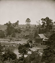 Jericho Mills, Virginia. Looking up North Anna river from south bank, canvas pontoon bridge and pontoon train on opposite bank, May 24, 1864 1864