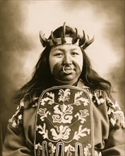 Kaw-Claa. Tlingit native woman in full potlatch dancing costume  1906