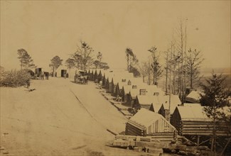 Log cabin barracks at a military facility 1863