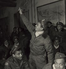 Members of the 332nd Fighter Group in a briefing room, Ramitelli, Italy, March, 1945 1945