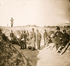 Morris Island, S.C. Federal mortars aimed at Fort Sumter, with crews 1865