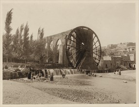 Water Wheel on Orontes River in Syria with Roman Aquaduct 1920