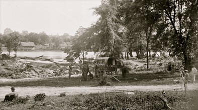 Petersburg, Virginia (vicinity)]. View of James river and photographic wagon of Engineer Corps 1865
