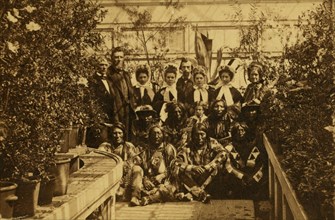 Indian delegation in the White House Conservatory during the Civil War, with J.G. Nicolay, President Abraham Lincoln's secretary, standing in center back row 1863