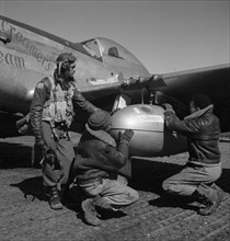 Edward C. Gleed and two unidentified Tuskegee airmen, Ramitelli, Italy, March 1945 1945
