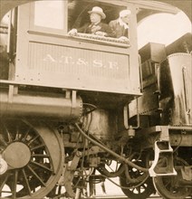 President Roosevelt on a Santa Fe engine, before reaching Redlands, Cal. 1903