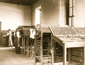 Compositors( Typesetters) at work in printing shop, Hampton Institute 1900