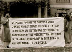 Protest banner against dilatory Senators Blocking Suffrage 1913