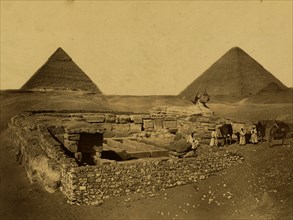 Pyramids of Cheops and Cheffreu, the Sphinx and the temples of Cheffreu. 1880