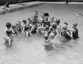 Radio with Speaker Plays in the Middle of a children's swimming Pool 1924
