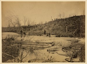 Repairing Bull Run Bridge. Construction Corps U.S.M.R. Railroads. 1863