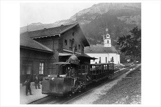 Cable Car Train in alps at Rigi in Switzerland 1870