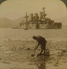 Russian battleship 'Peresviet' wrecked by Japanese shells, Port Arthur harbor 1905