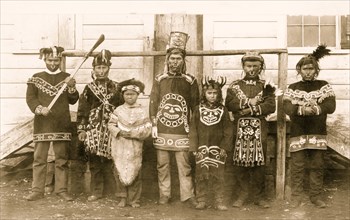 Chilkat Indians in dancing costumes, Alaska  1895