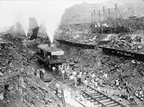 Steam Shovel Trains Excavate the Channel of the Panama Canal 1913