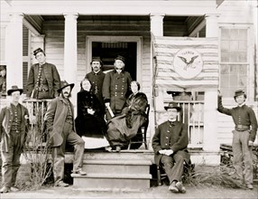 Stevensburg, Va. Gen. Judson Kilpatrick, 3d Division, Cavalry Corps, with ladies and staff members on the porch of headquarters 1864