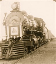 Teddy Roosevelt Campaign Train Locomotive with his Image as an escutcheon on face of the Engine 1903