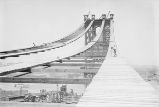 Temporary foot path atop Manhattan Bridge, New York 1883